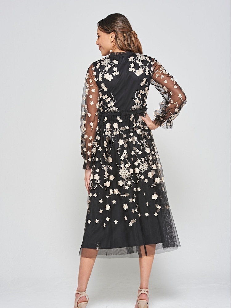 Frock and Frill Embroidered Midi Black Dress - Image 2 of 4 Frock and Frill Embroidered Midi Black Dress - Image 2 of 4