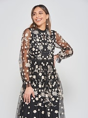 Frock and Frill Embroidered Midi Black Dress - Image 4 of 4