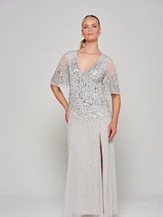 Amelia Rose Grey Embellished Maxi Dress - Image 1 of 4