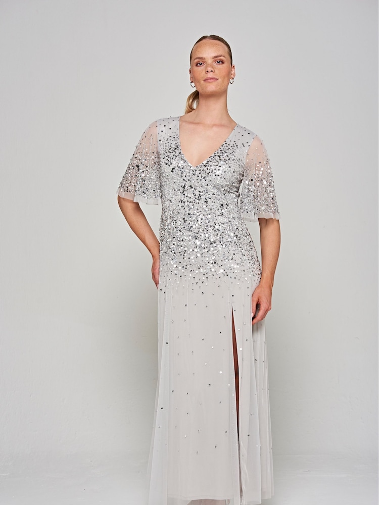 Amelia Rose Grey Embellished Maxi Dress - Image 1 of 4