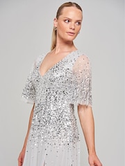 Amelia Rose Grey Embellished Maxi Dress - Image 3 of 4