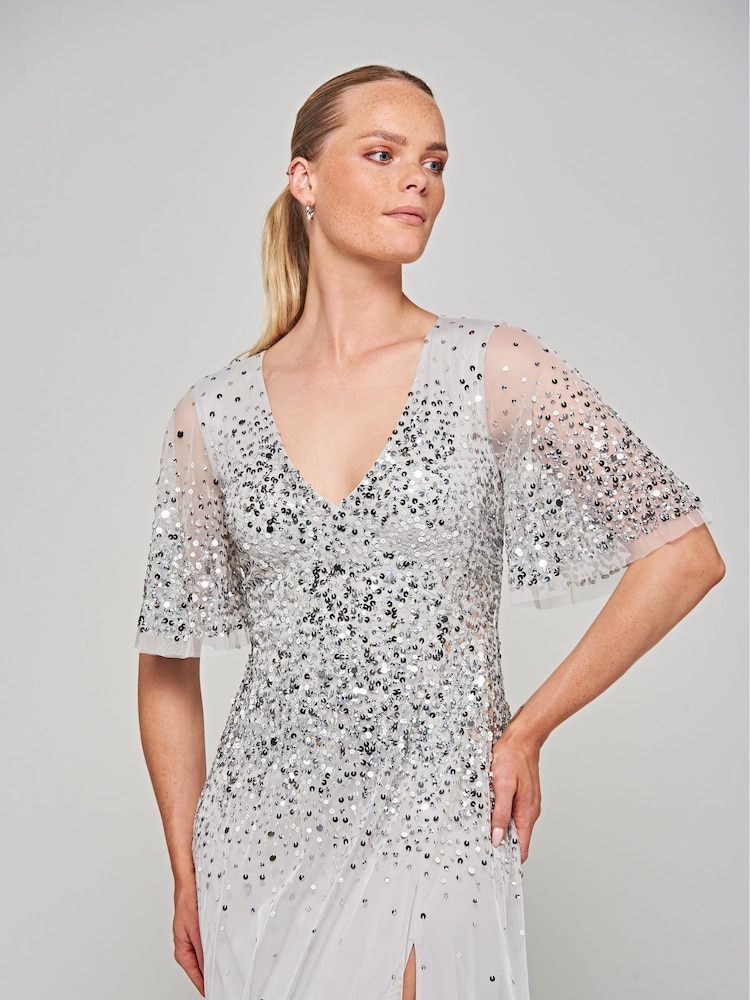 Amelia Rose Grey Embellished Maxi Dress - Image 4 of 4