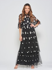 Frock and Frill Embroidered Maxi Black Dress - Image 1 of 4
