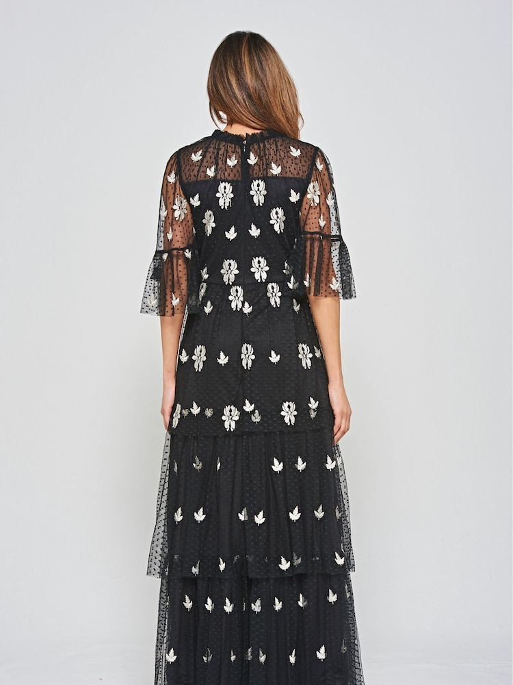 Frock and Frill Embroidered Maxi Black Dress - Image 2 of 4