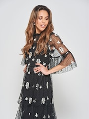 Frock and Frill Embroidered Maxi Black Dress - Image 3 of 4