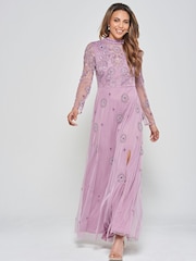 Fioletowa sukienka maxi Frock and Frill z haftem - Image 1 of 4
