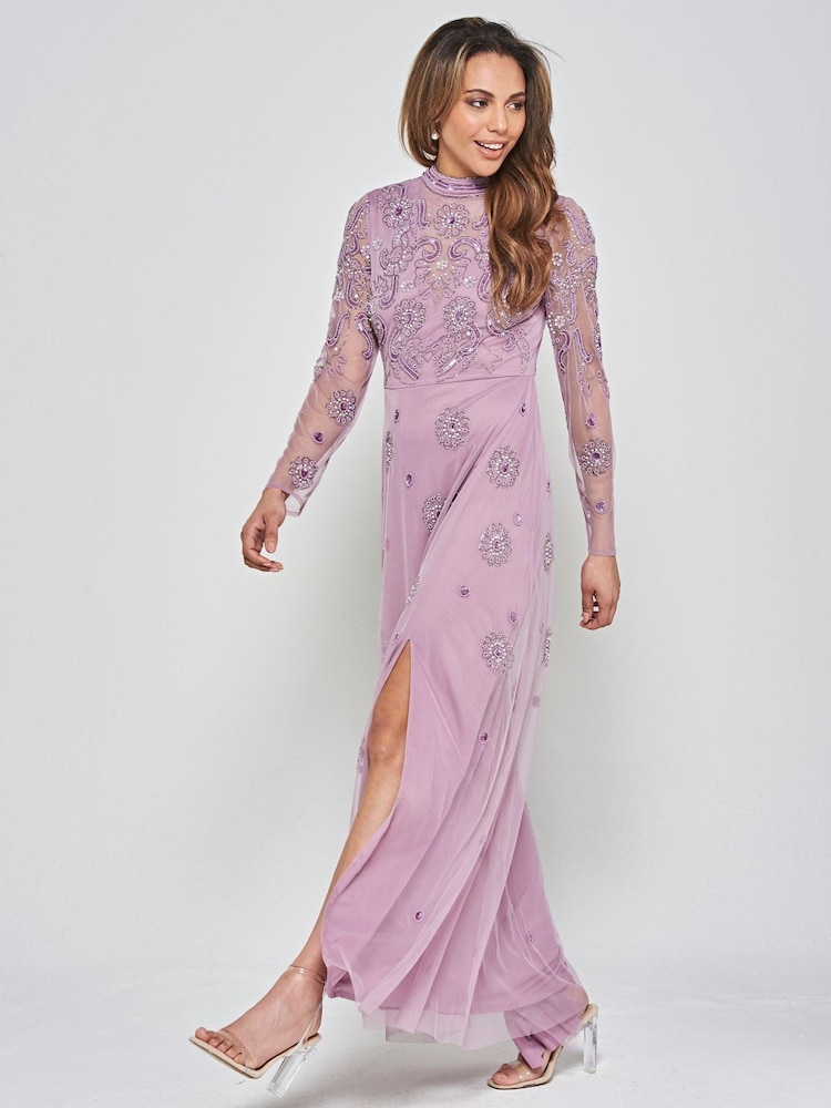 Fioletowa sukienka maxi Frock and Frill z haftem - Image 3 of 4