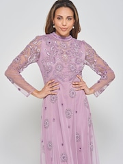 Fioletowa sukienka maxi Frock and Frill z haftem - Image 4 of 4