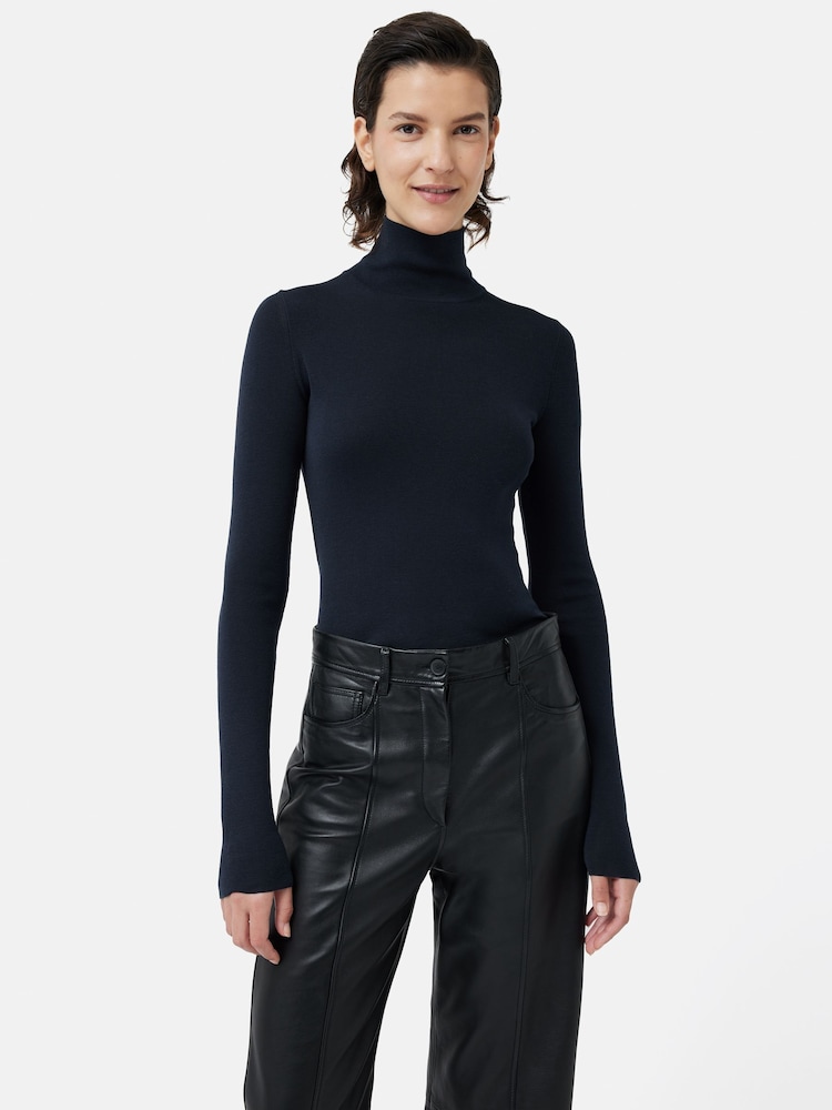 Jigsaw Blue Silk Cotton Polo Jumper - Image 1 of 7