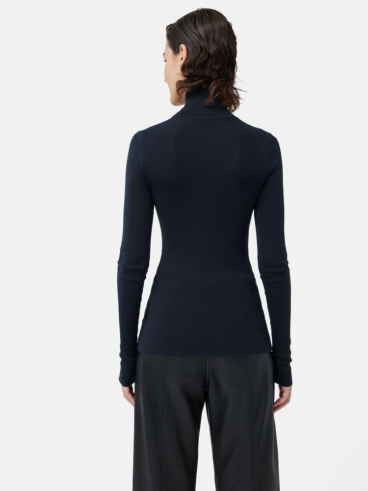 Jigsaw Blue Silk Cotton Polo Jumper - Image 2 of 7