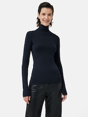 Jigsaw Blue Silk Cotton Polo Jumper - Image 4 of 7
