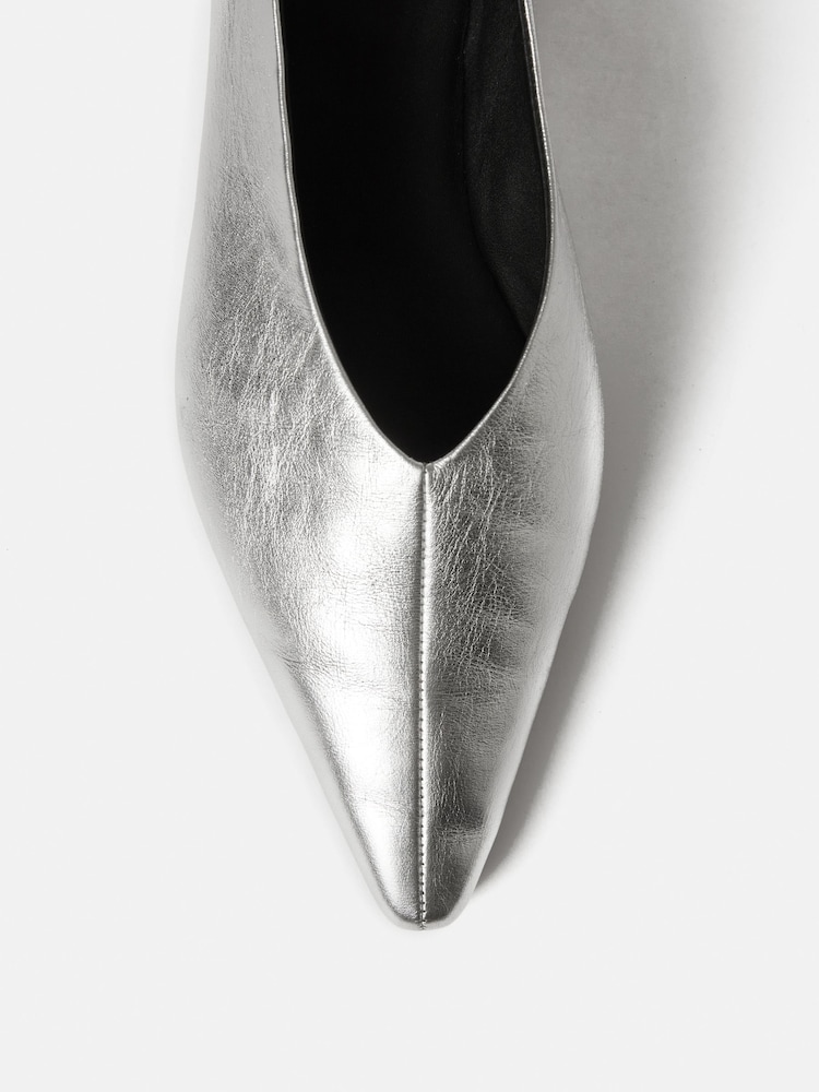 Jigsaw Silver Flat Pointed Linnie Ballerina Shoes - Image 2 of 6