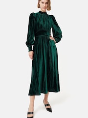 Jigsaw Green Velvet Plisse Dress - Image 1 of 5