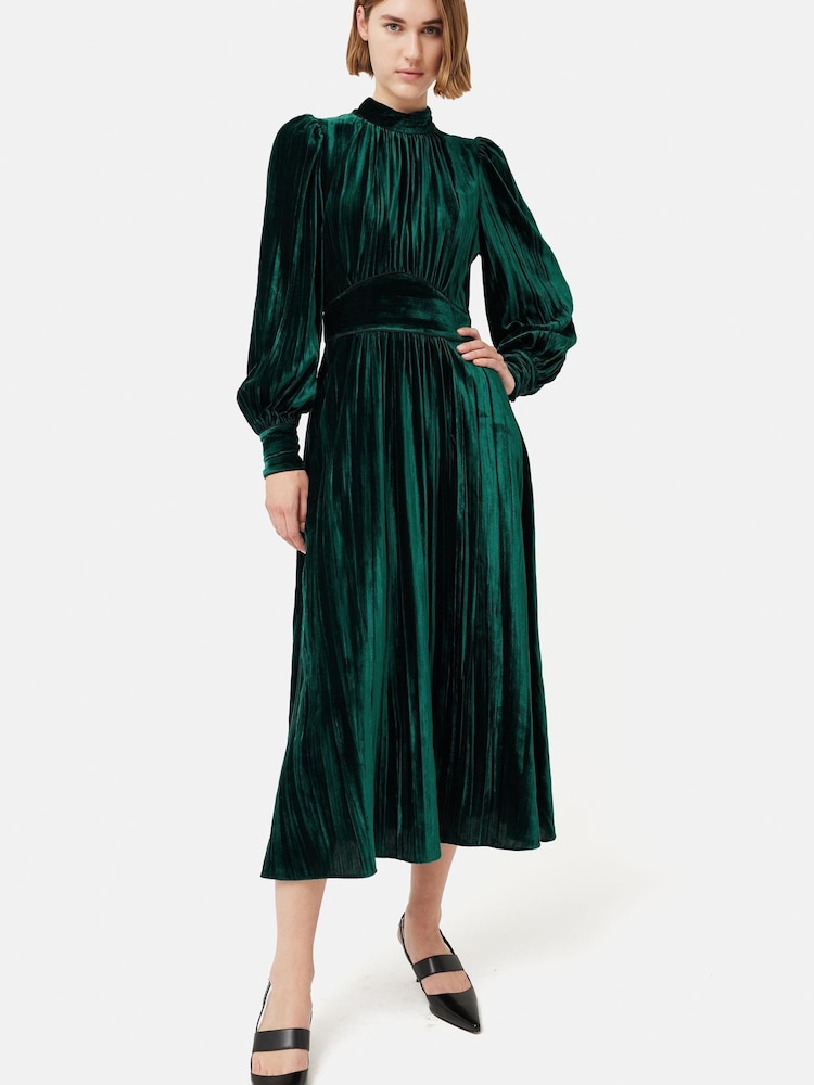 Jigsaw Green Velvet Plisse Dress - Image 1 of 5