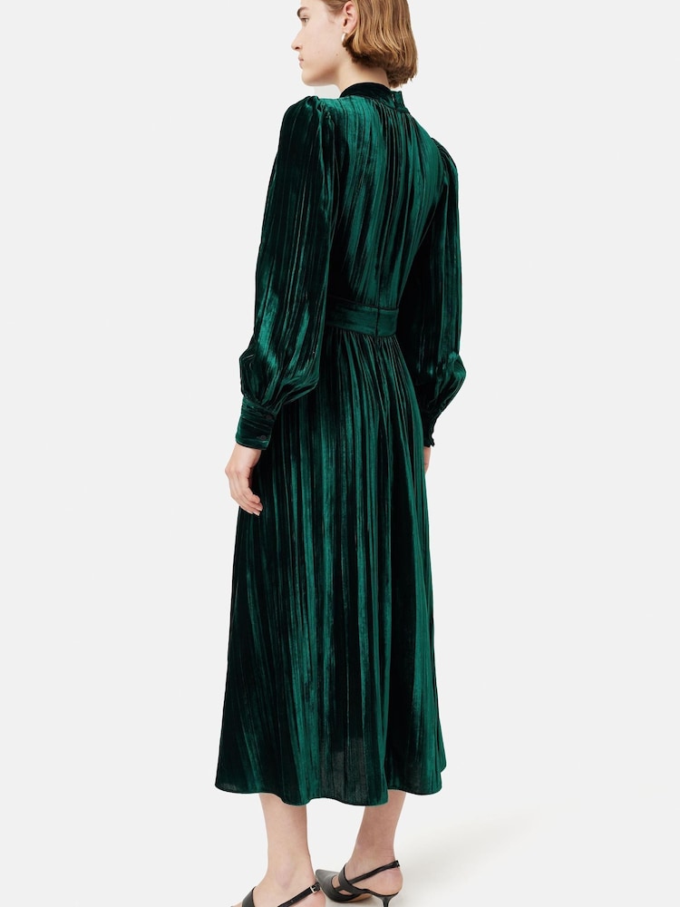 Jigsaw Green Velvet Plisse Dress - Image 2 of 5