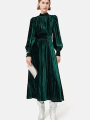 Jigsaw Green Velvet Plisse Dress - Image 3 of 5