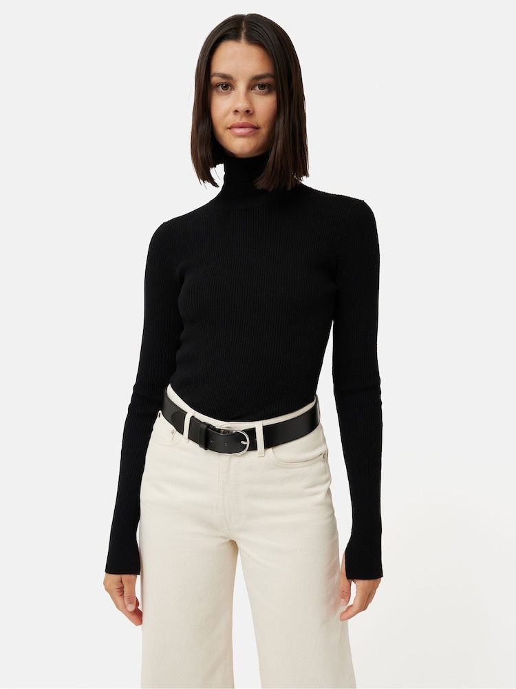 Jigsaw Black Slash Back Polo Neck Jumper - Image 1 of 6