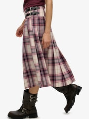 Superdry Red Check Pleated Midi Skirt - Image 3 of 9