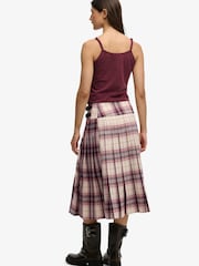 Superdry Red Check Pleated Midi Skirt - Image 4 of 9