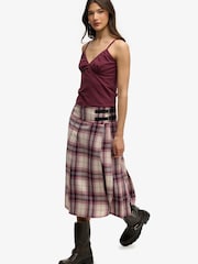 Superdry Red Check Pleated Midi Skirt - Image 5 of 9
