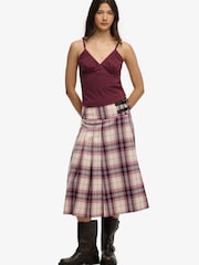 Superdry Red Check Pleated Midi Skirt - Image 6 of 9