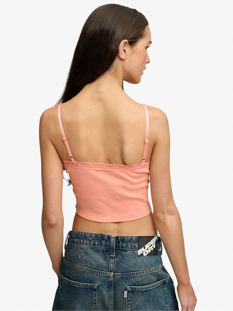 Superdry Orange Essential Lace Trim Cropped Cami Top - Image 2 of 5 Superdry Orange Essential Lace Trim Cropped Cami Top - Image 2 of 5