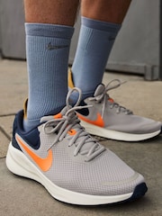 Nike Orange/Grey Revolution 7 Road Running Trainers - Image 3 of 13