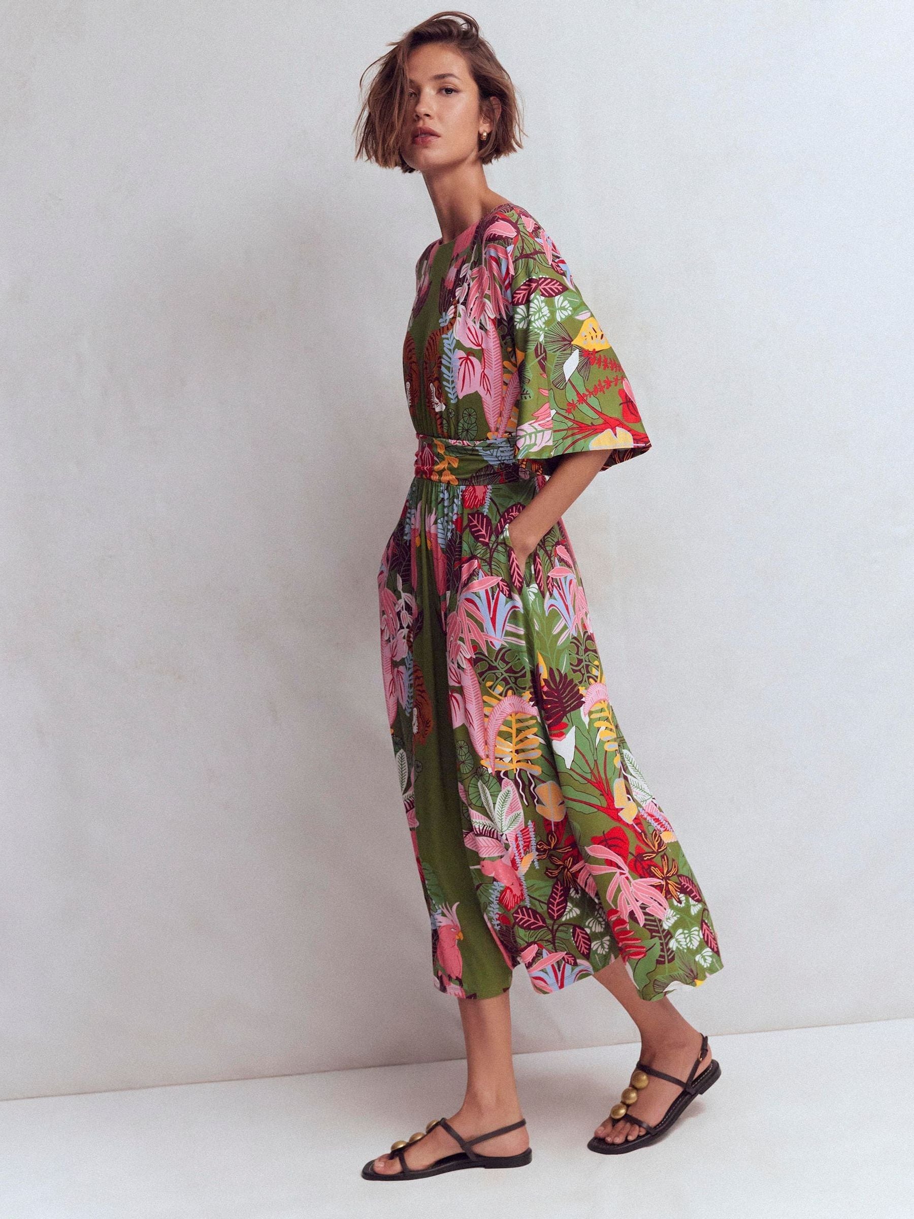Boden Women's Imelda Kimono Jersey Dress in Green | Size 14