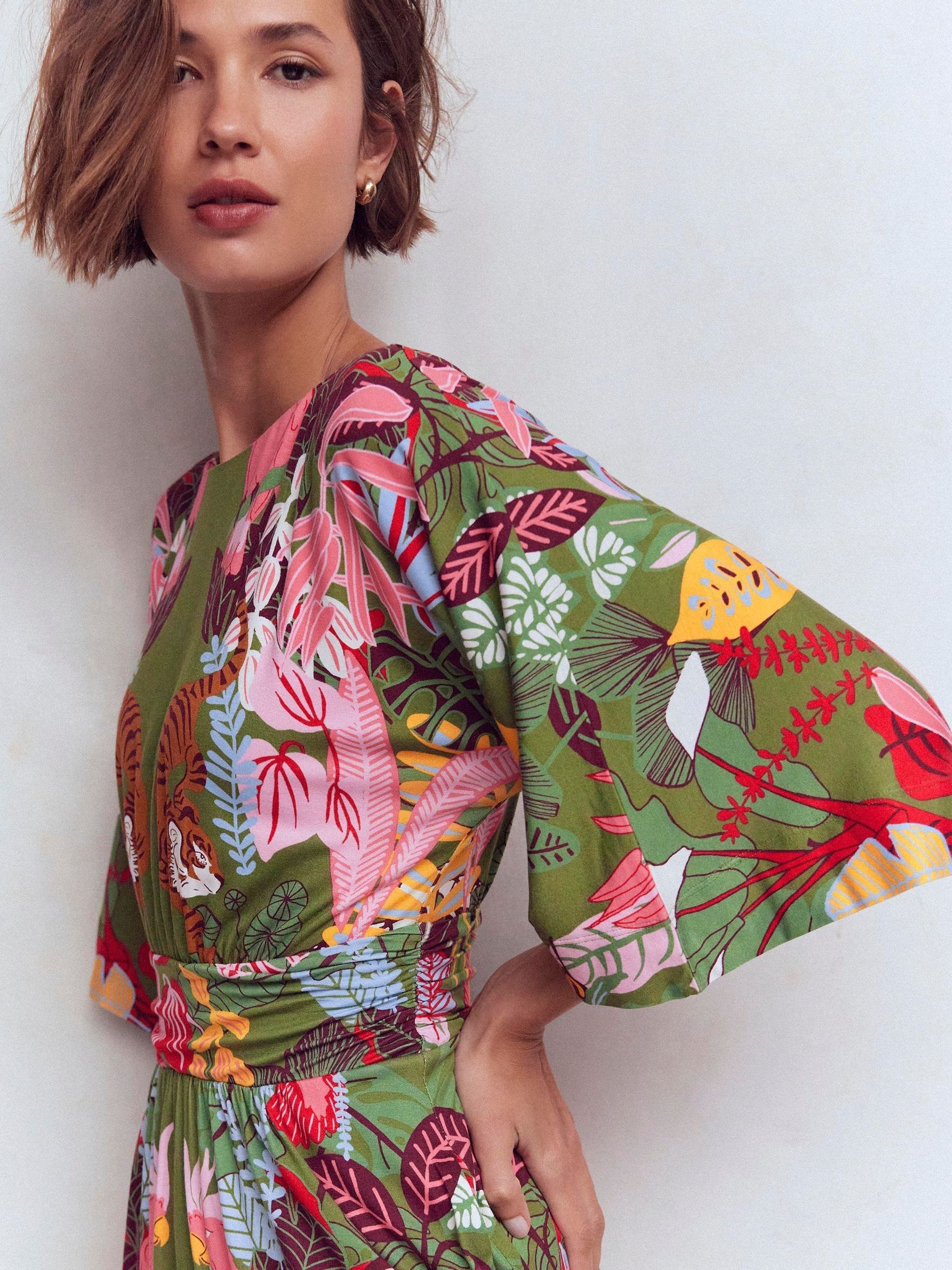 Boden Women's Imelda Kimono Jersey Dress in Green | Size 14
