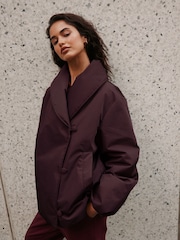 Rouge prune - Shawl Collar Wrap Shower-Resistant Padded Jacket - Image 2 de 5