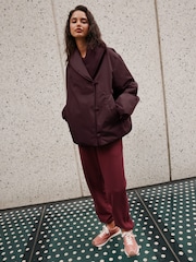 Rouge prune - Shawl Collar Wrap Shower-Resistant Padded Jacket - Image 3 de 5