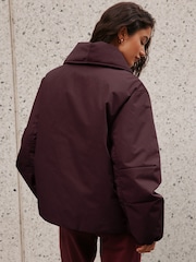 Rouge prune - Shawl Collar Wrap Shower-Resistant Padded Jacket - Image 4 de 5