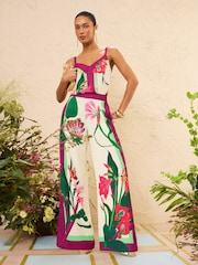 Love & Roses X RHS Ivory Floral Printed Wide Leg Pull On Trousers - Image 1 of 5