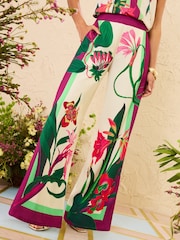 Love & Roses X RHS Ivory Floral Printed Wide Leg Pull On Trousers - Image 2 of 5