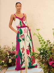 Love & Roses X RHS Ivory Floral Printed Wide Leg Pull On Trousers - Image 4 of 5