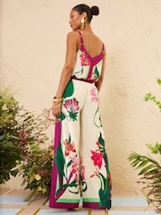 Love & Roses X RHS Ivory Floral Printed Wide Leg Pull On Trousers - Image 5 of 5