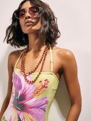 River Island Green Hibiscus Print Sequin Swimsuit - Image 4 of 4