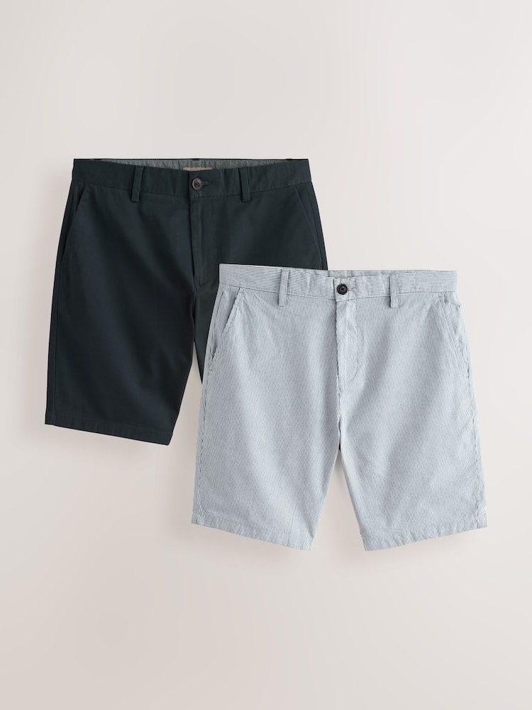 Navy/Light Blue Stripe Slim Fit Stretch Chino Shorts 2 Pack - Image 1 of 11