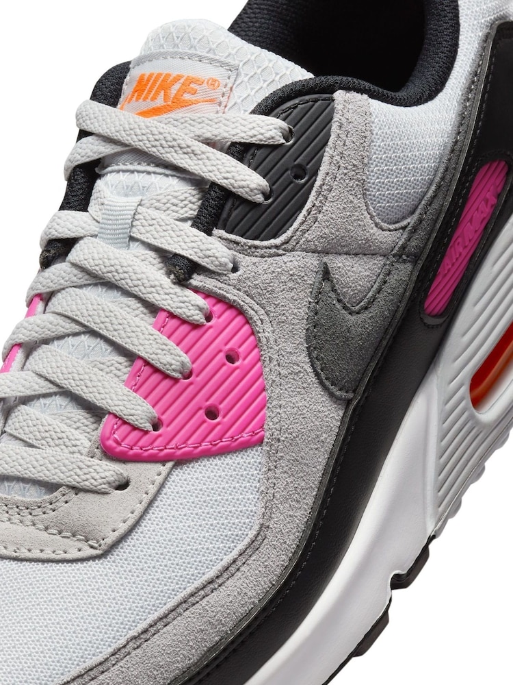 Nike Grey/Pink/White Air Max 90 Trainers - Image 8 of 11