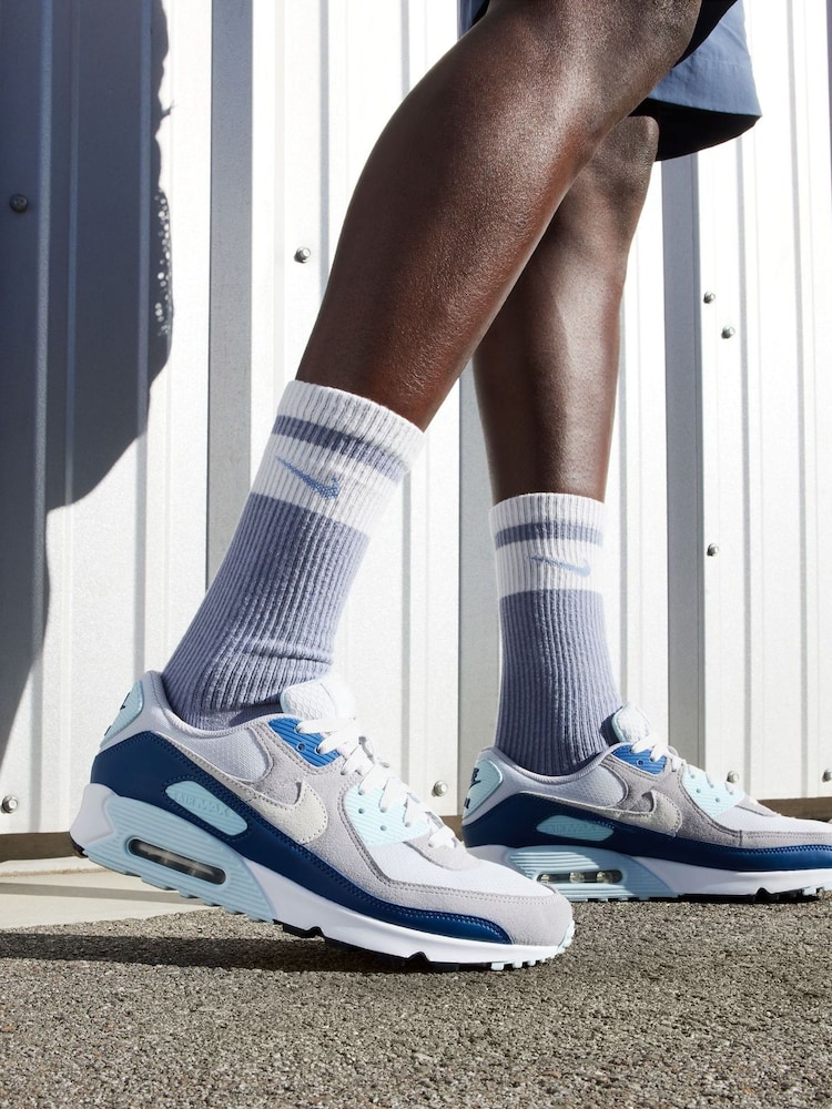 Nike Grey/Blue Air Max 90 Trainers - Image 1 of 9