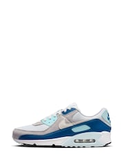 Nike Grey/Blue Air Max 90 Trainers - Image 4 of 9