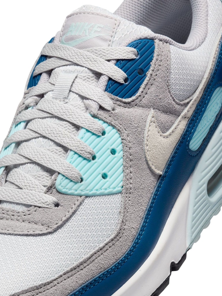 Buy Nike Grey/Blue Air Max 90 Trainers from Next Netherlands