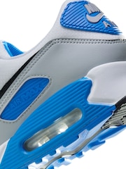 Nike White/Blue Air Max 90 Trainers - Image 12 of 15