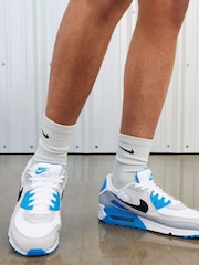 Nike White/Blue Air Max 90 Trainers - Image 14 of 15