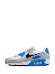 Nike White/Blue Air Max 90 Trainers - Image 3 of 15