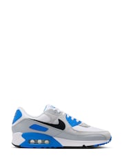 Nike White/Blue Air Max 90 Trainers - Image 4 of 15