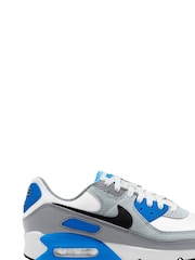 Nike White/Blue Air Max 90 Trainers - Image 5 of 15