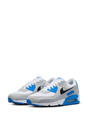 Nike White/Blue Air Max 90 Trainers - Image 9 of 15