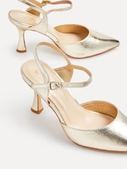 Dorado - Zapatos de tacón de corte ancho con parte trasera abierta y tira en el tobillo de Linzi - Imagen 4 de 5