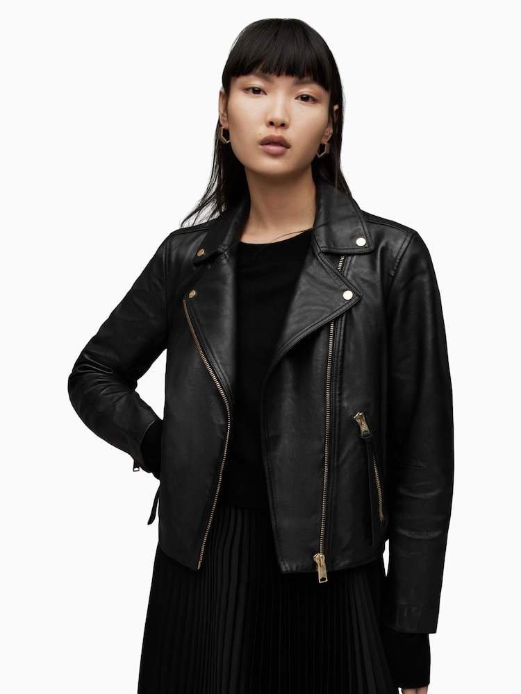 AllSaints Black Golden Dalby Biker Jacket - Image 1 of 9
